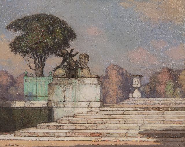 Jan Bogaerts | Beelden in het park van Versailles, olieverf op doek, 32,5 x 39,7 cm, gesigneerd l.o. en gedateerd 1915, zonder lijst