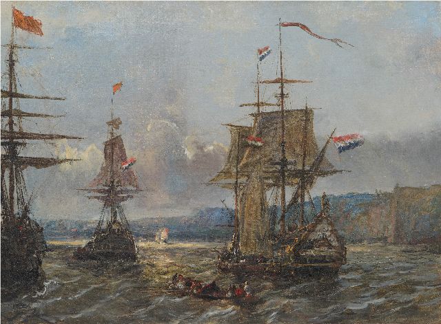 Johan Barthold Jongkind | Hollandse schepen voor de Engelse kust, olieverf op doek, 58,1 x 80,2 cm, gesigneerd r.o. en gedateerd 1864