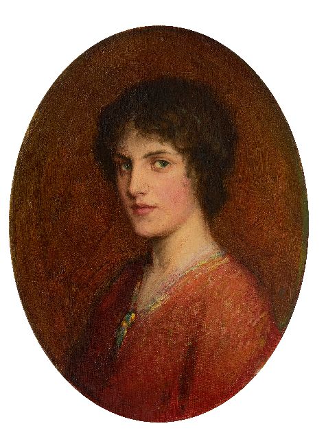 Perugini C.E.  | Portret van een jonge vrouw (mogelijk Kate Perugini), olieverf op schildersboard 40,0 x 30,3 cm, gesigneerd r.o. met monogram