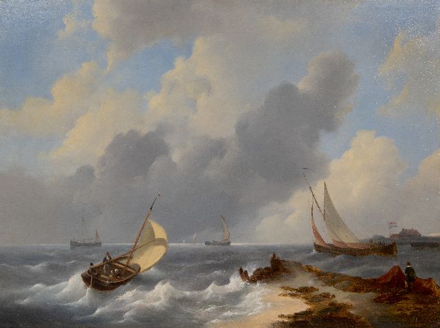 Schotel J.C.  | Schepen op een woelige zee, olieverf op paneel 45,7 x 61,4 cm, gesigneerd r.o.