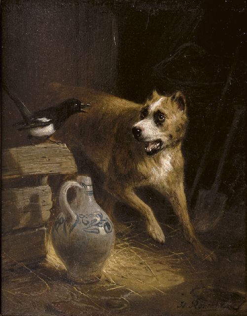 Henriette Ronner | Een brutale gast, olieverf op paneel, 19,2 x 15,7 cm, gesigneerd r.o.