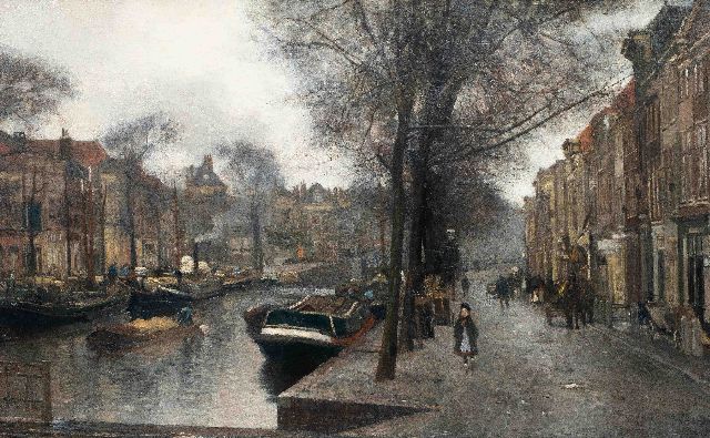 Floris Arntzenius | De Bierkade in Den Haag, gezien vanaf de Wagenbrug richting het Spui, olieverf op doek, 127,0 x 202,0 cm, gesigneerd r.o.