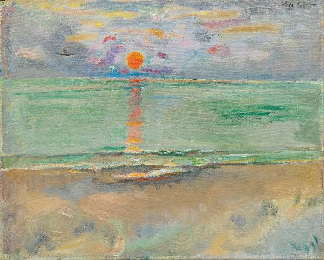 Jan Sluijters | Zonsondergang op het Zeeuwse strand, olieverf op doek, 46,5 x 57,9 cm, gesigneerd r.b. en te dateren ca. 1938