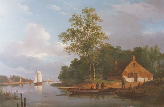 Andreas Schelfhout | Het overzetveer, olieverf op paneel, 32,8 x 49,5 cm, te dateren ca. 1820