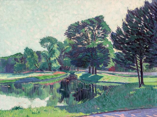 Wim Schuhmacher | Parklandschap met vijver, olieverf op doek, 47,8 x 62,9 cm, gesigneerd r.o. en te dateren ca. 1915