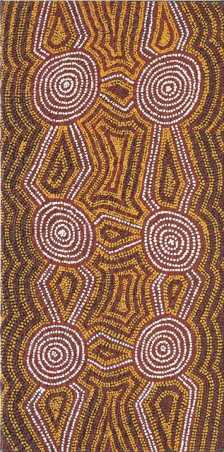 Tjapaltjarri M.G.  | Tingari stories, olieverf op doek 91,0 x 46,0 cm, gesigneerd verso