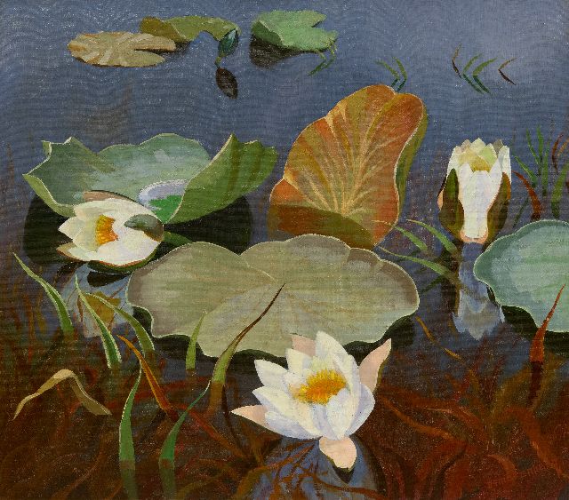 Dirk Smorenberg | Waterlelies, olieverf op doek, 39,3 x 44,4 cm, gesigneerd r.o.