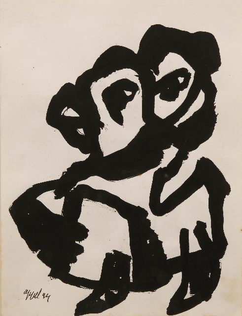 Karel Appel | As big as a bird, zwarte inkt op papier, 39,8 x 30,1 cm, gesigneerd l.o. en gedateerd '94