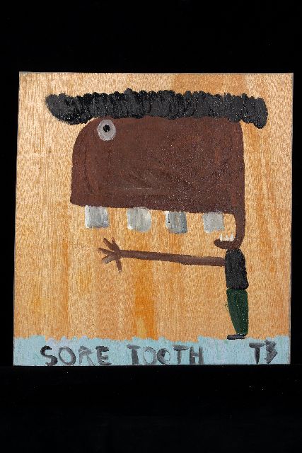 Brown T.  | Sore tooth, acryl op paneel 40,6 x 38,1 cm, gesigneerd r.o. met initialen