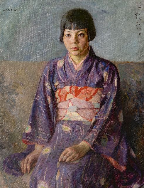 Herschel O.J.  | Meisje in Japanse kimono, olieverf op doek 91,8 x 71,5 cm, gesigneerd l.b.