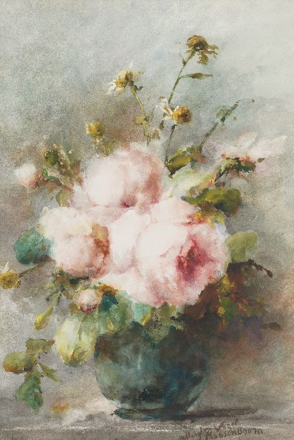 Margaretha Roosenboom | Stilleven met roze pioenrozen, aquarel op papier, 52,5 x 35,5 cm, gesigneerd r.o.