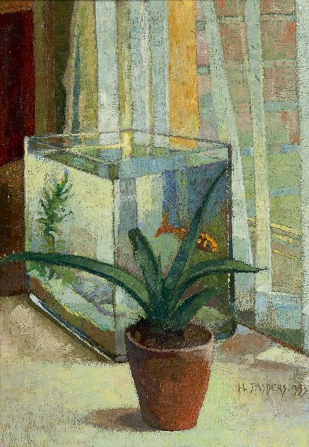 Jaspers H.T.  | Stilleven met aquarium, olieverf op paneel 46,5 x 33,0 cm, gesigneerd r.o. en gedateerd 1933