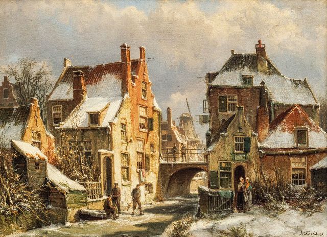 Willem Koekkoek | Hollands stadsgezicht in de winter, olieverf op doek, 44,3 x 60,4 cm, gesigneerd r.o.