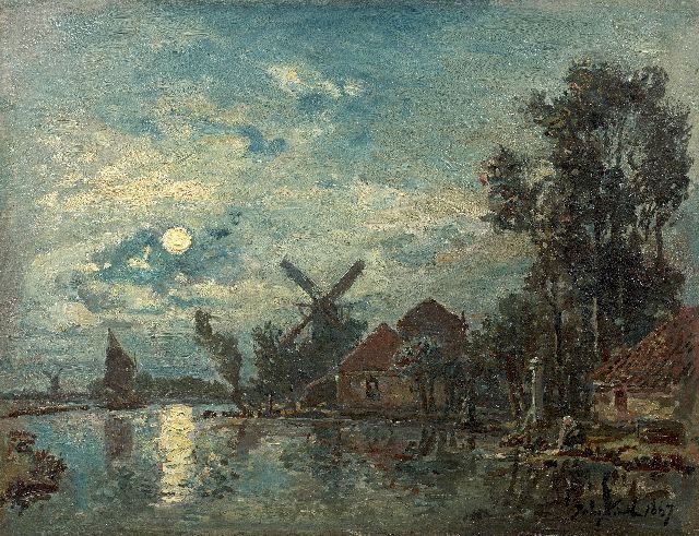 Johan Barthold Jongkind | Maanverlicht landschap, olieverf op doek, 33,0 x 43,0 cm, gesigneerd r.o. en gedateerd 1867