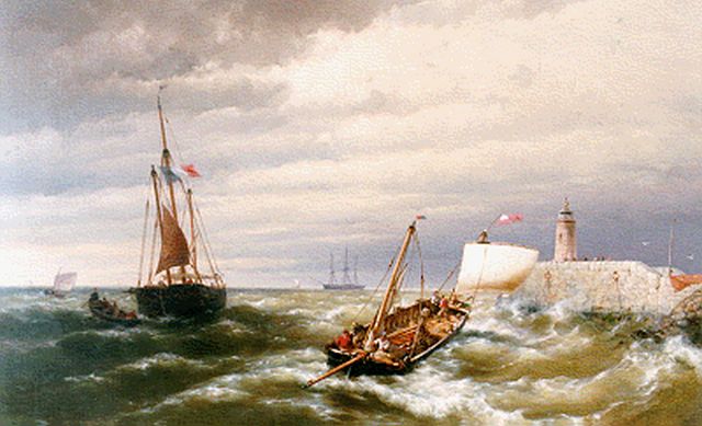 Koekkoek jr. H.  | Vissersschepen voor de kust, olieverf op doek 76,1 x 121,8 cm, gesigneerd l.o. en gedateerd 1863