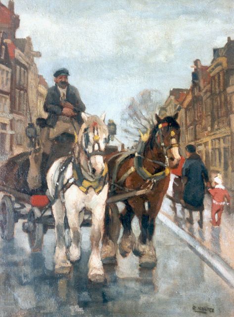 Noltee B.C.  | Paard en wagen in een straatje, olieverf op doek 65,2 x 48,5 cm, gesigneerd r.o.