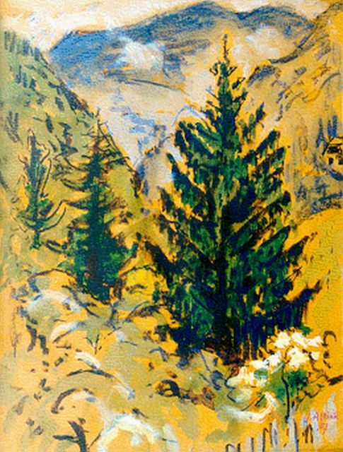 Altink J.  | Berglandschap, gouache, aquarel en krijt op papier 64,0 x 49,9 cm, gesigneerd r.o. en gedateerd '57