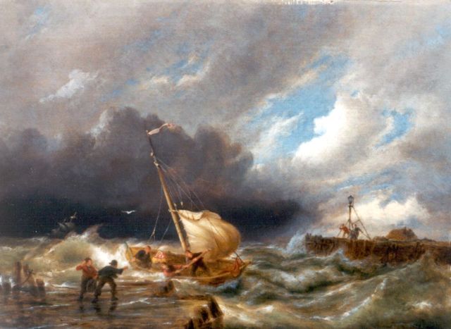 Pieter Cornelis  Dommershuijzen | Kustgezicht bij Muiderberg bij storm, olieverf op paneel, 30,2 x 40,6 cm, gesigneerd r.o. en gedateerd 1908