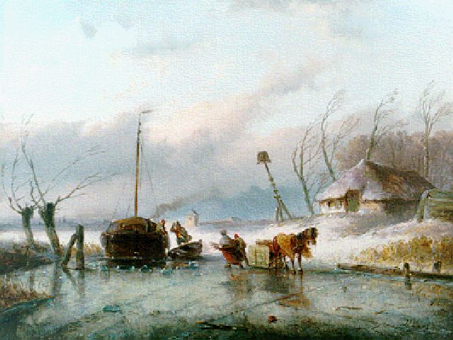 Jan Evert Morel II | Bevroren vaart, olieverf op paneel, 22,8 x 30,2 cm, gesigneerd r.o.