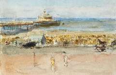 Israels I.L. - Een zonnige dag op de boulevard van Scheveningen, aquarel en gouache op papier op board 33,7 x 50,6 cm, te dateren 1915-1919