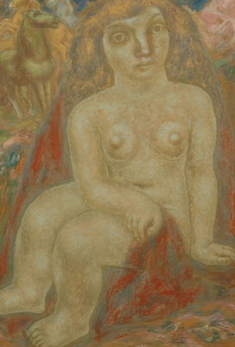 Leo Gestel - Vrouw met paarden, pastel op papier 100,7 x 69,2 cm, gesigneerd rechtsonder en gedateerd 1932