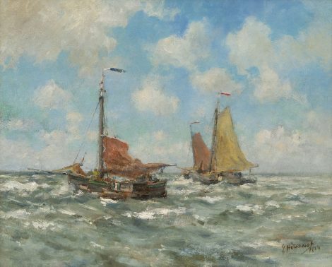 George Hitchcock - Pinken voor Egmond, olieverf op doek 40,7 x 51,0 cm, gesigneerd rechtsonder en gedateerd 1884