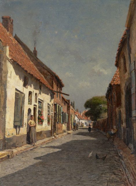 Jan Hillebrand Wijsmuller - Zonnig dorpsstraatje, olieverf op doek 50,2 x 37,3 cm cm, gesigneerd rechtsonder