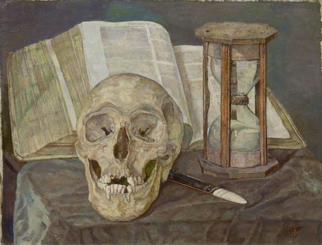 Corrie Pabst - Vanitas stilleven, olieverf op doek 30,5 x 40,2 cm, gesigneerd rechtsonder en gedateerd 1908