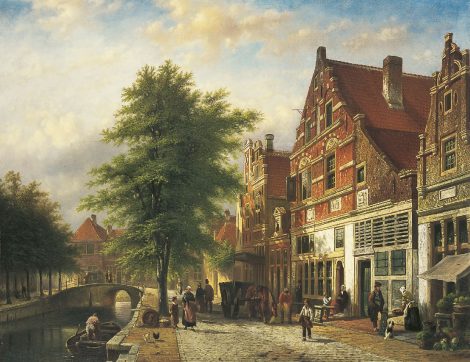 Johannes Franciscus Spohler - De Zuiderhavendijk te Enkhuizen, olieverf op doek 70,0 x 90,0 cm , gesigneerd rechtsonder