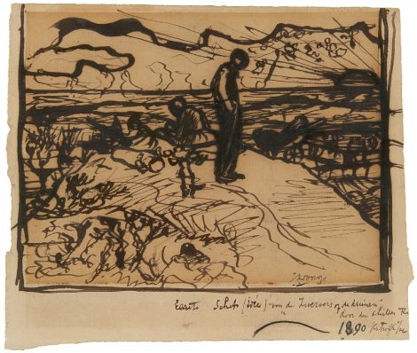 Jan Toorop - Zwervers op de duinen, pen en inkt op papier 12,1 x 14,4 cm, gesigneerd rechtsonder en gedateerd m.o. 1890