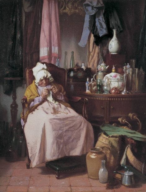 Alexander Hugo Bakker Korff - De bric-à-brac verkoopster, olieverf op paneel 19,0 x 14,5 cm, gesigneerd linksonder en gedateerd '67