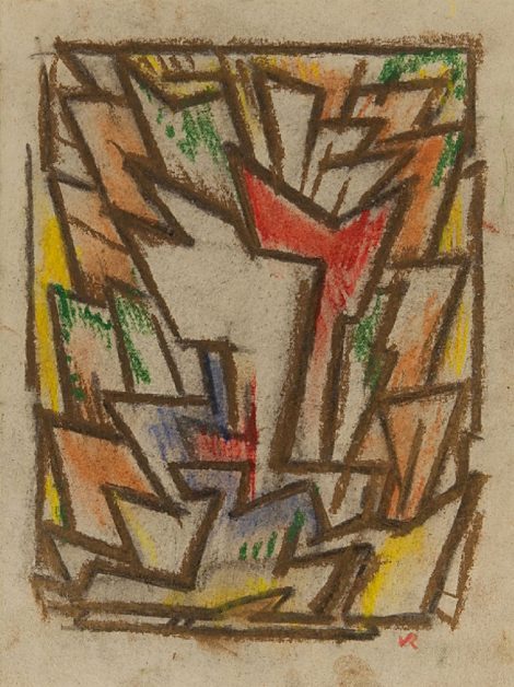 Otto van Rees - Compositie, krijt op papier 17,5 x 14,5 cm, gesigneerd rechtsonder met monogram